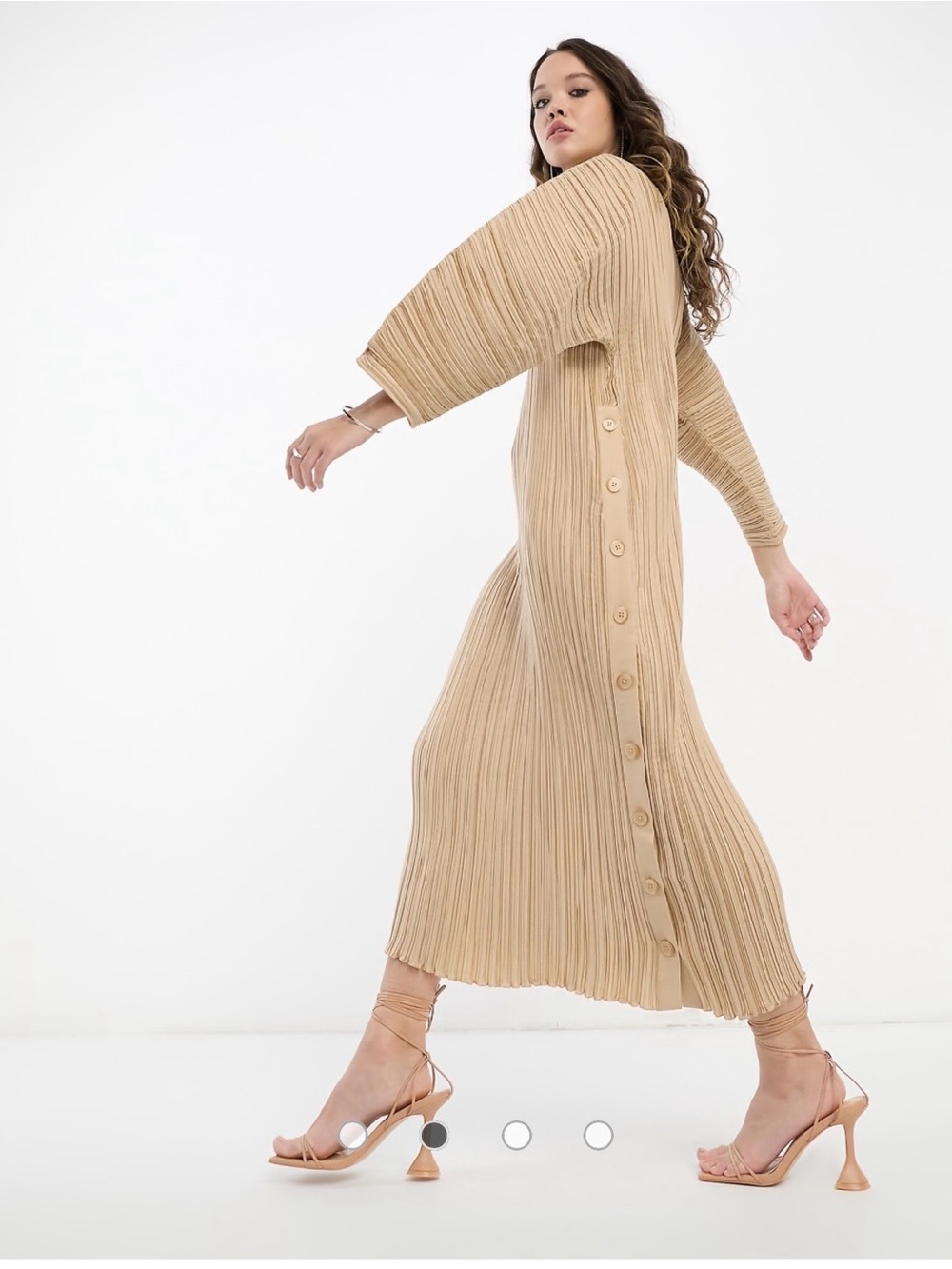 And Other Stories: NWT Pleated Beige Midi Dress - Textured Ribbed Design! CHIC - Picture 4 of 6